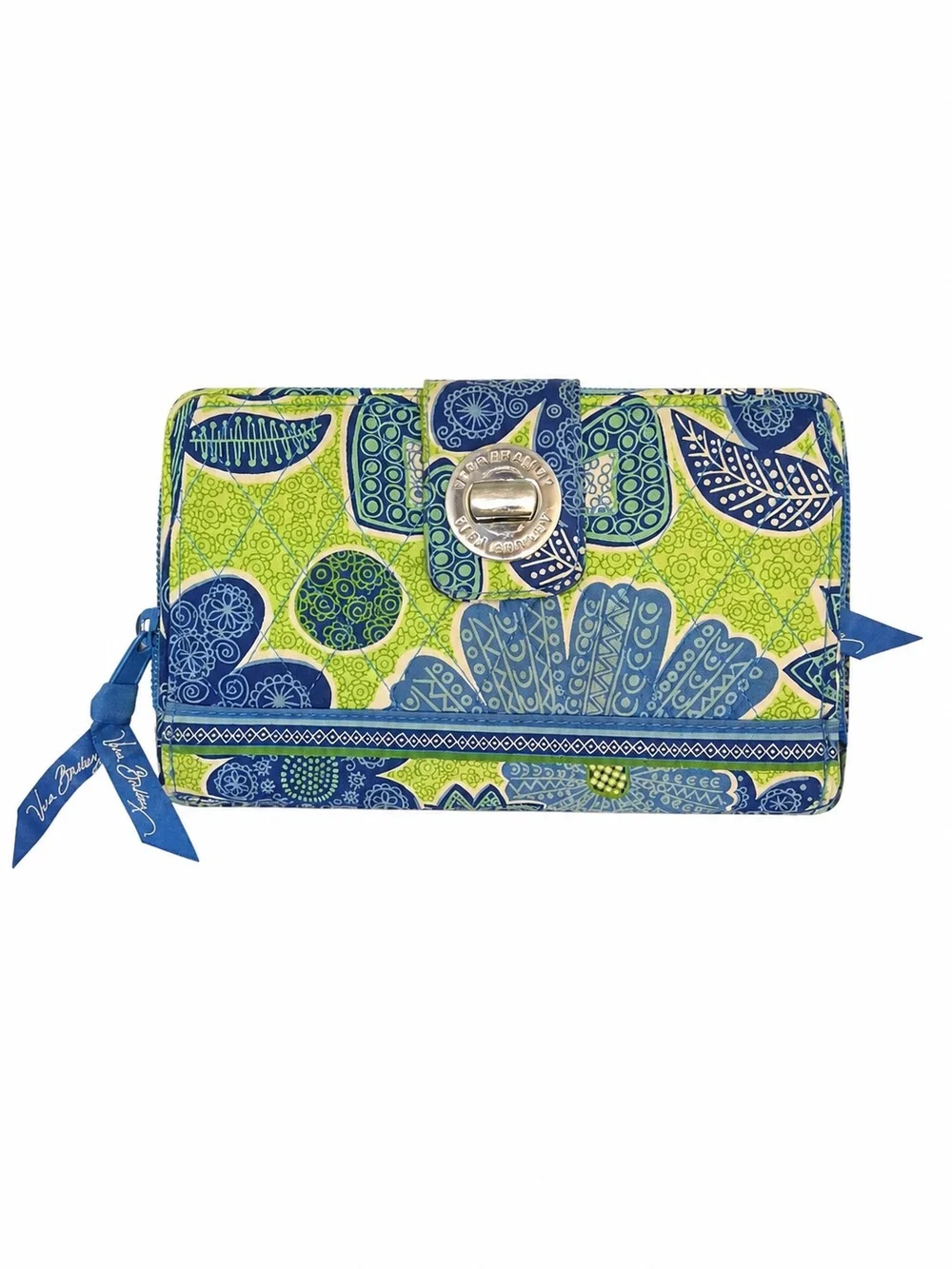 Vera Bradley Doodle Daisy Turn Lock Wallet Retired Floral Blue Green Quilted - Picture 2 of 11